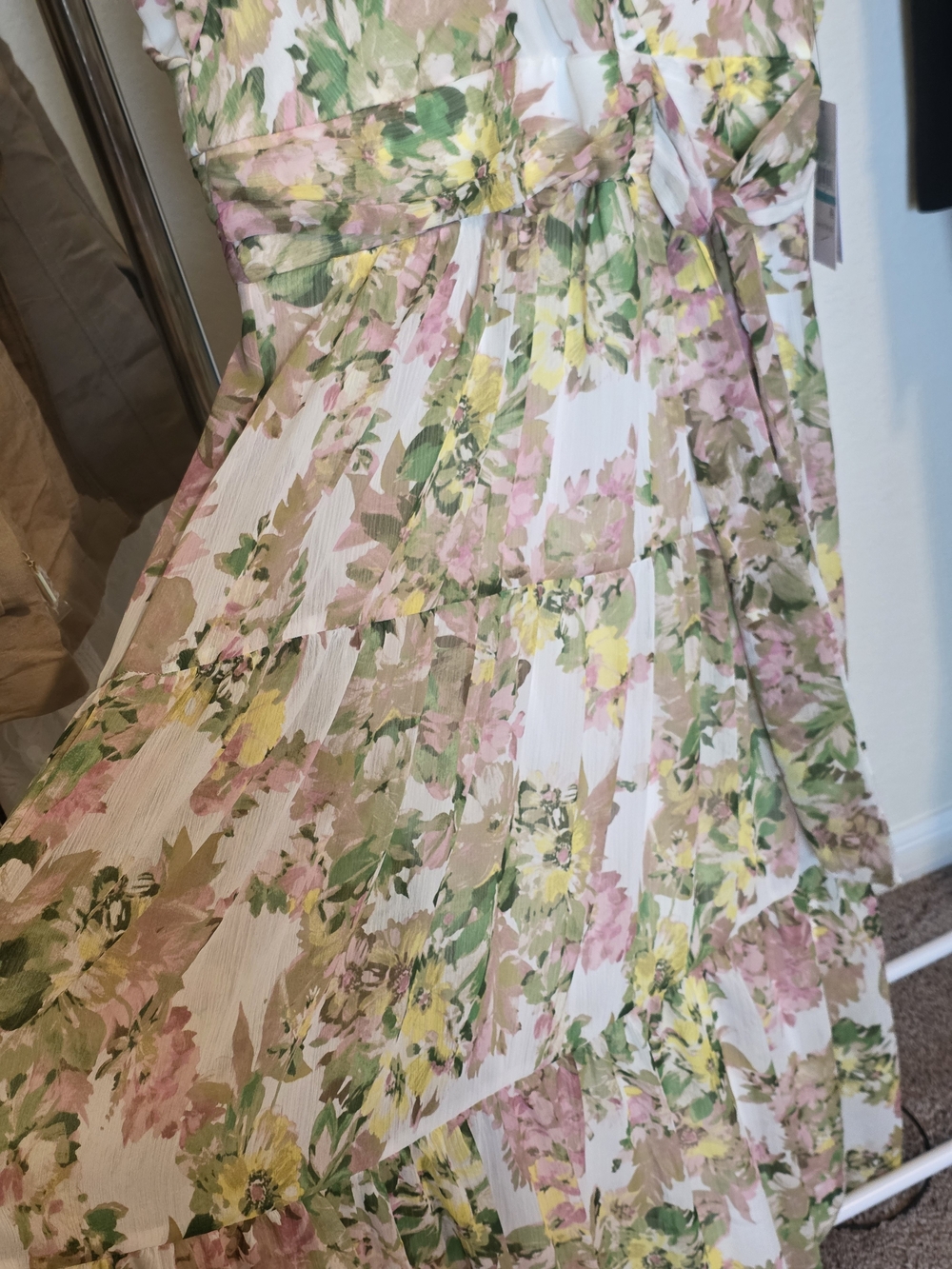 DKNY Pink & Green Floral Maxi Dress with Flutter Sleeves Size 16 - Picture 7 of 8